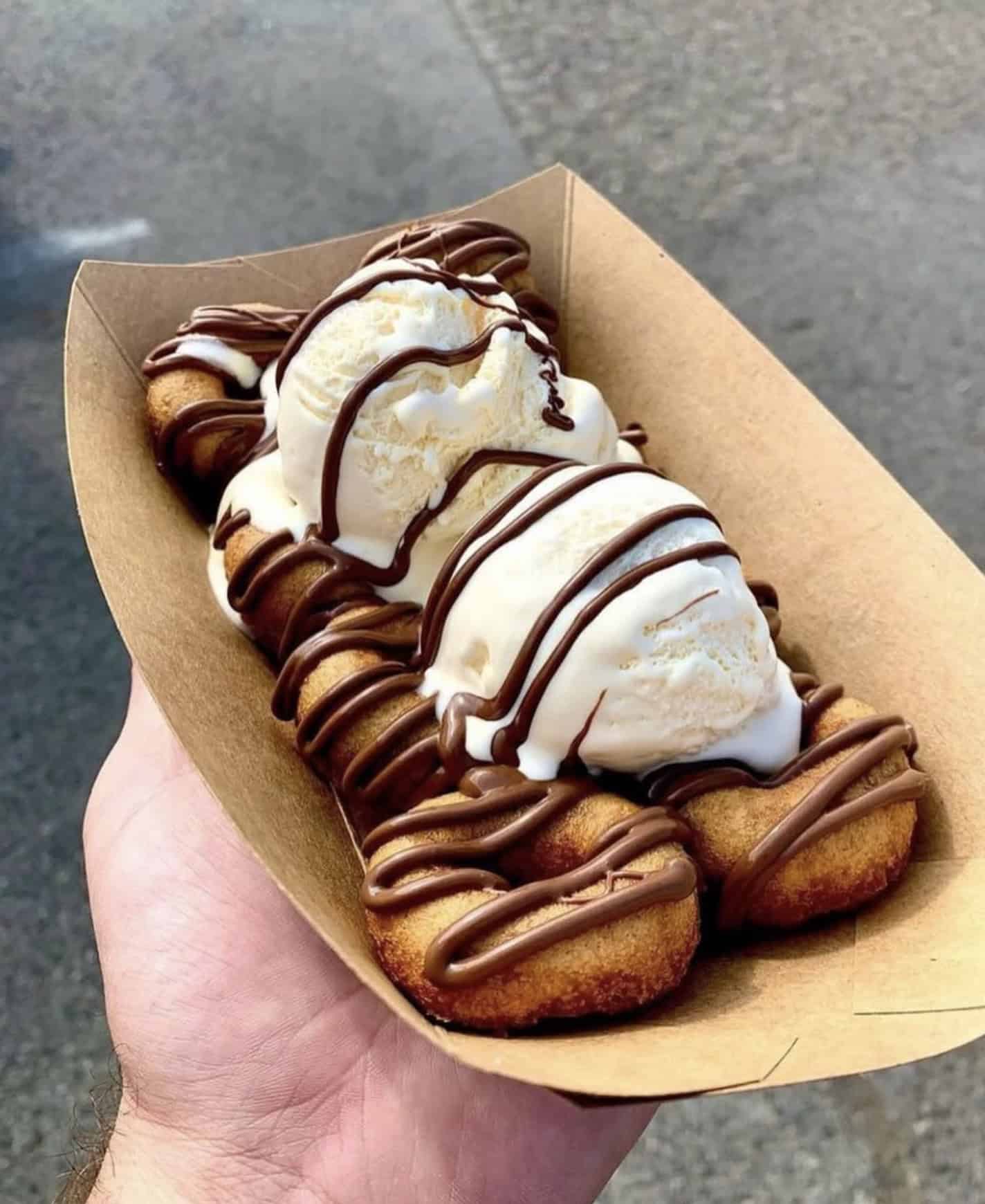Donut Sunday with donuts, ice cream, and Nutella drizzle